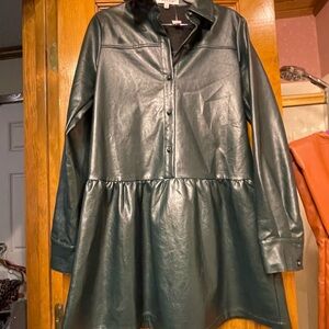 Moodie Dark Green Faux Leather Dress